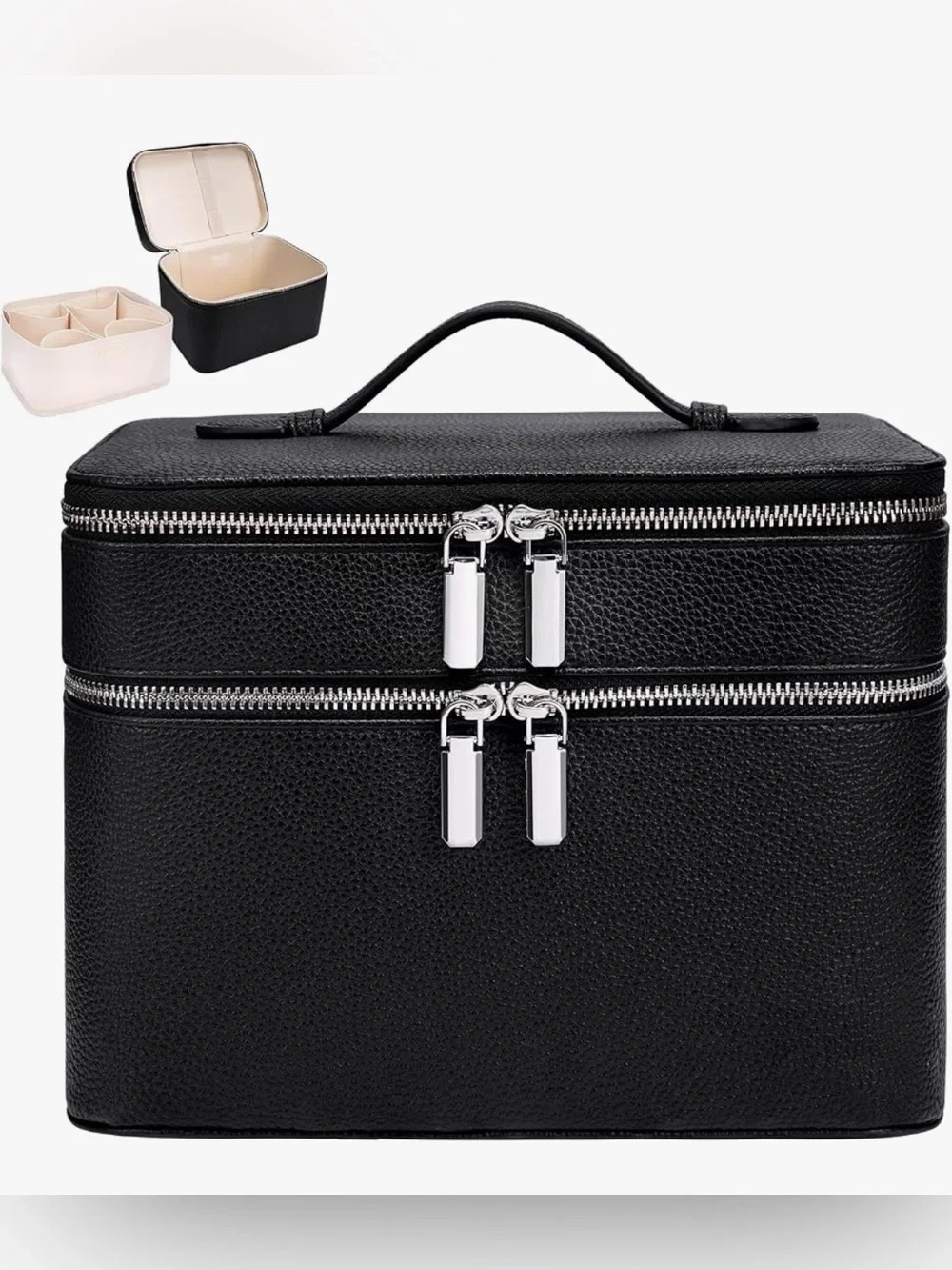 Black Double-Zip Travel Jewelry Case makeup Bag as seen
